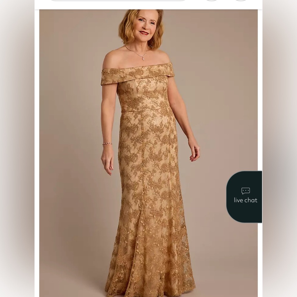 Oleg Cassini Strapless Gold Lace Dress